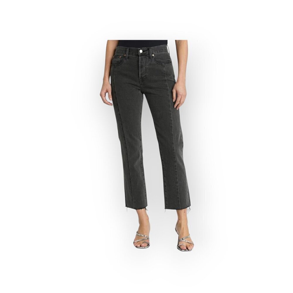 Pistola Charlie High Rise Black Straight Leg Jeans Raw Hem Size 27 Denim Cotton